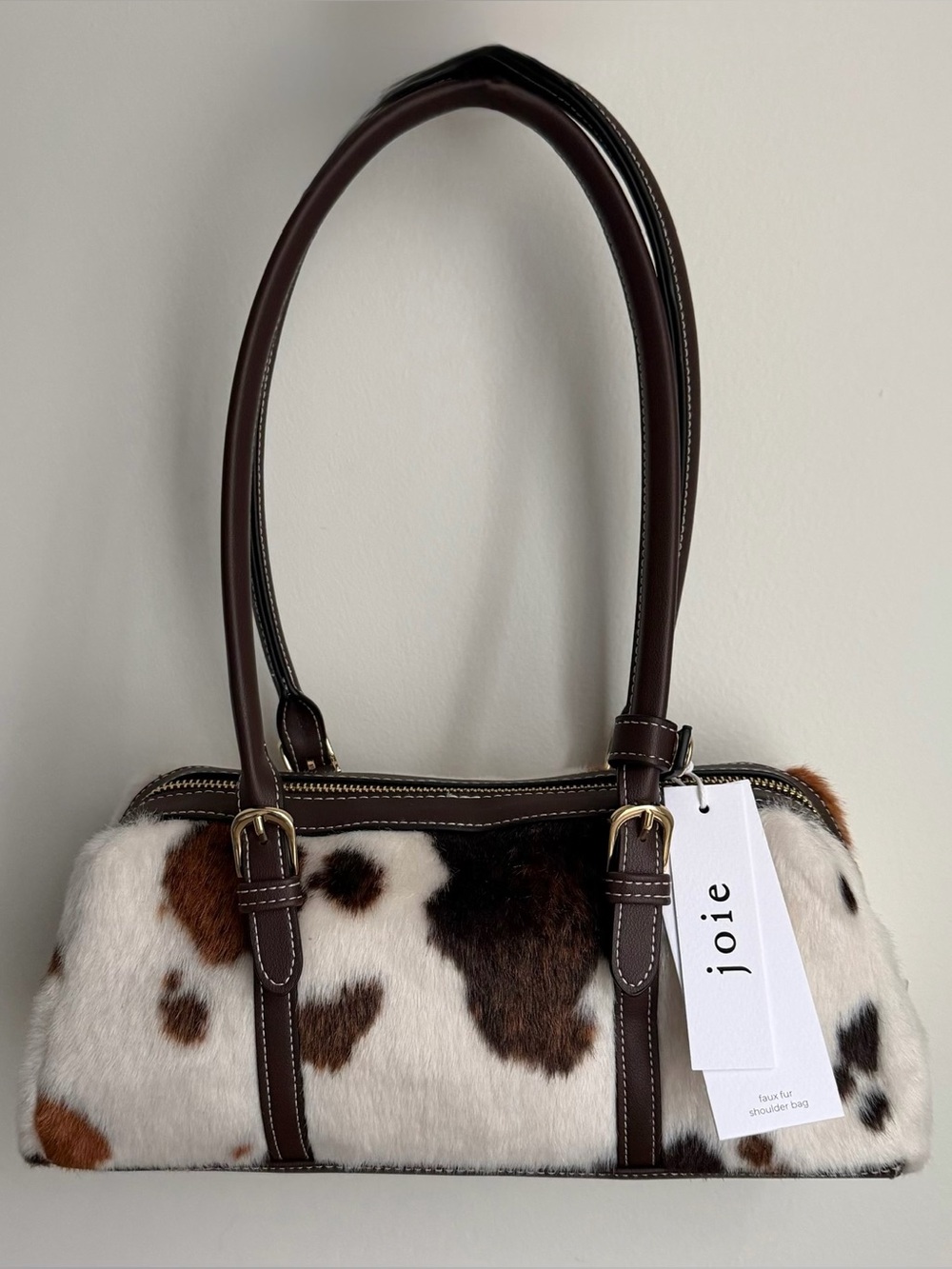 Joie Brown, White & Black Cowhide Faux Fur Shoulder Bag